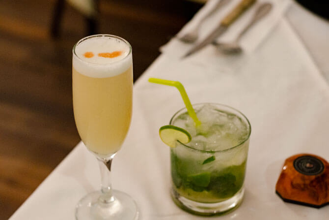 Pisco Sour y Mojito Tradicional como aperitivos